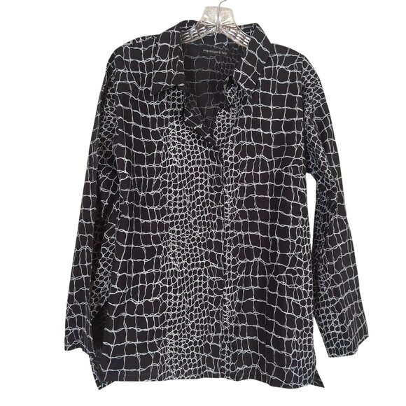 Snapdragon & Twig long sleeve black white‎ button front Women's Blouse size S - Picture 13 of 16
